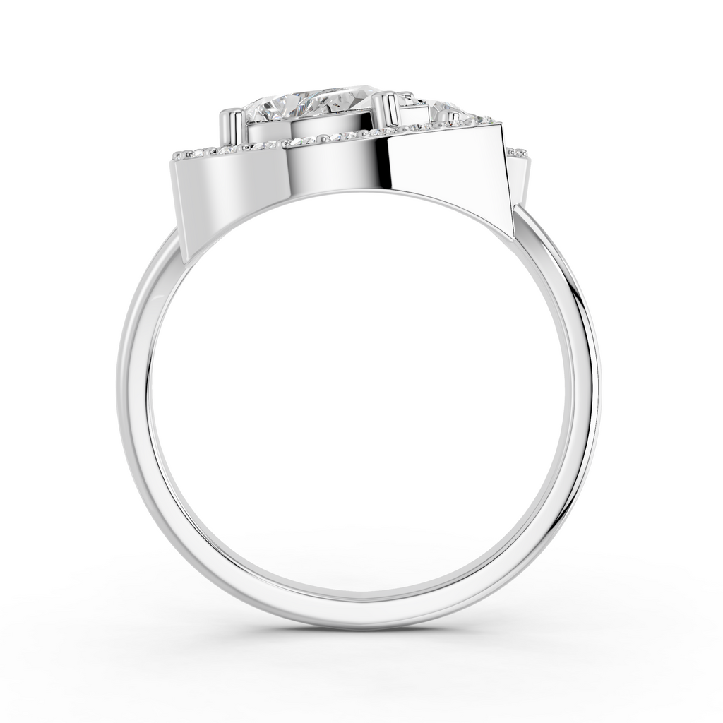 Pear Shape Lab Diamond 2 Stone Ring in 14K White Gold – front view