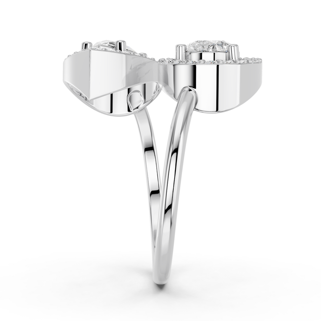 Pear Shape Lab Diamond 2 Stone Ring in 14K White Gold – reverse view
