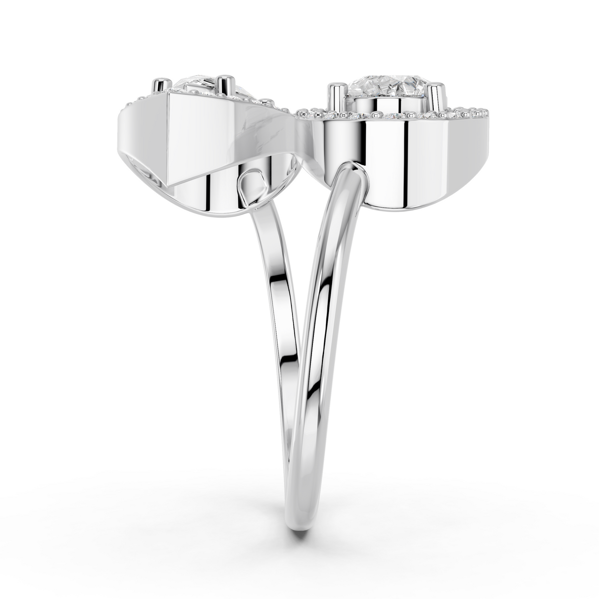 Pear Shape Lab Diamond 2 Stone Ring in 14K White Gold – reverse view