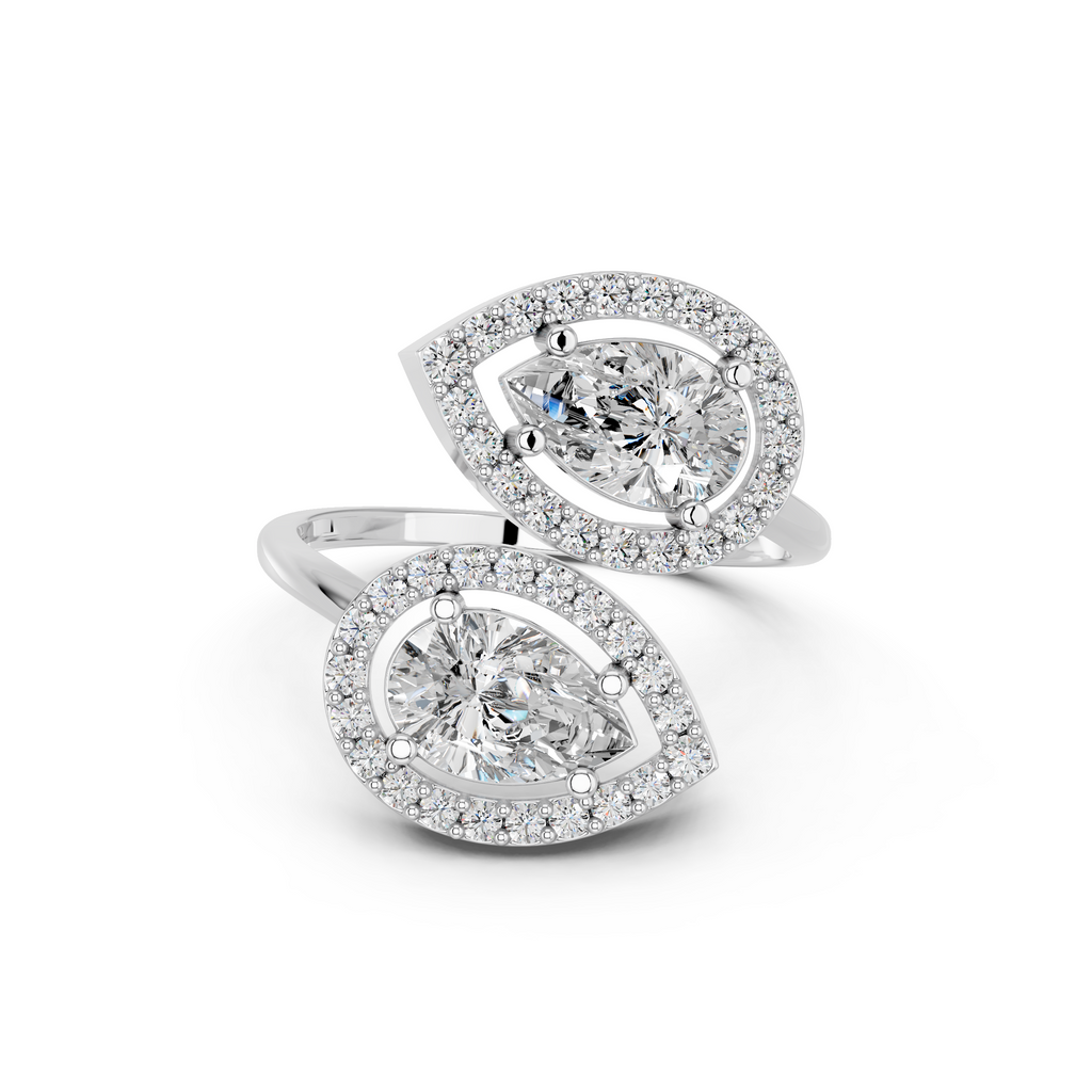 Pear Shape Lab Diamond 2 Stone Ring in 14K White Gold – top view