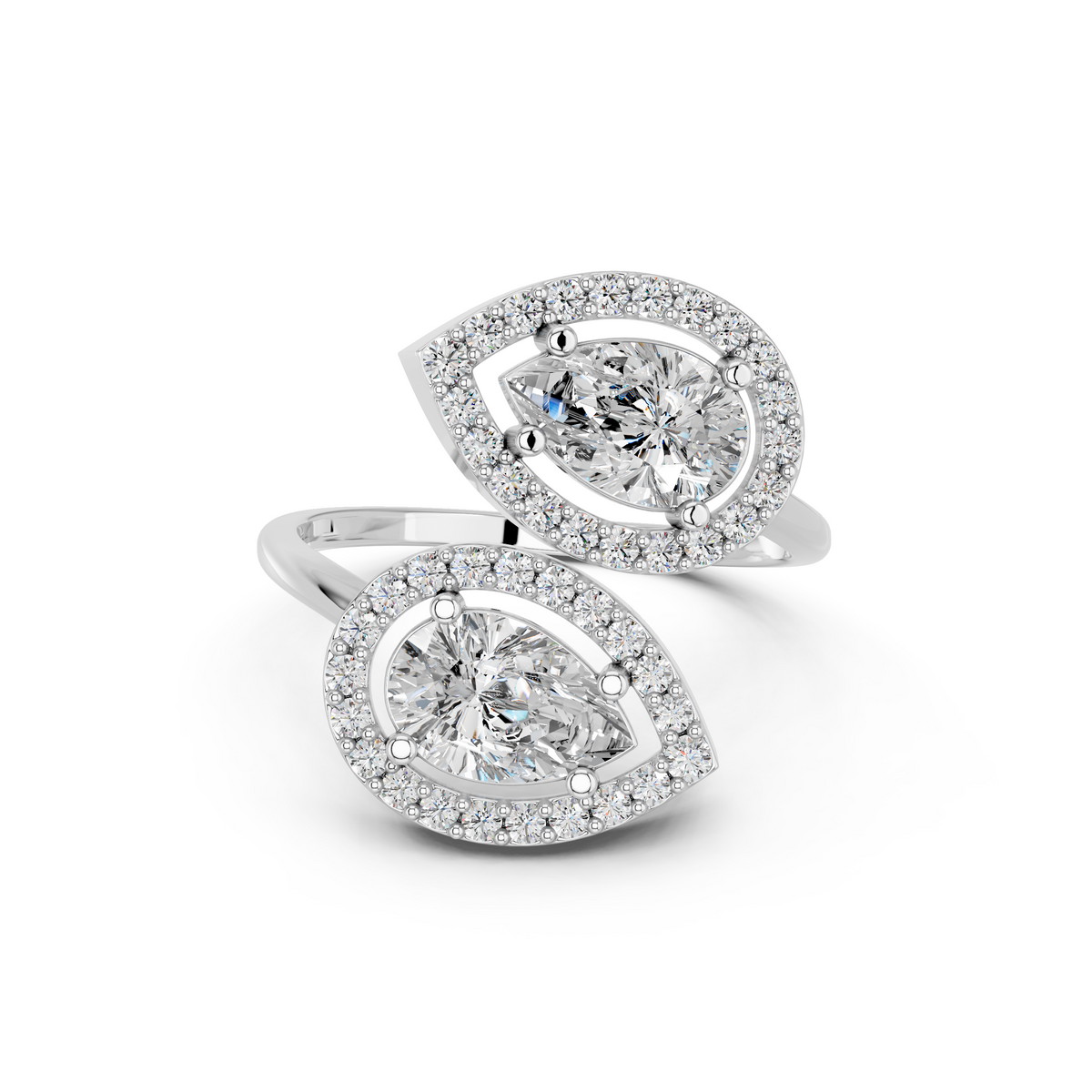 Pear Shape Lab Diamond 2 Stone Ring in 14K White Gold – top view