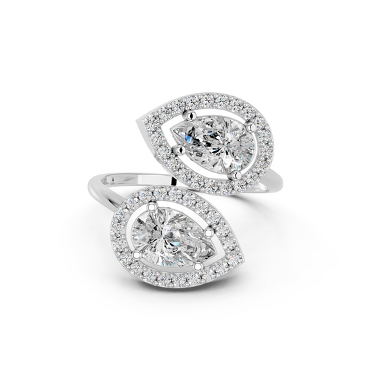 Pear Shape Lab Diamond 2 Stone Ring in 14K White Gold – top view