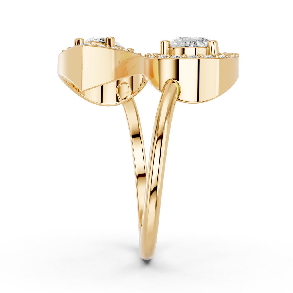 Pear Shape Lab Diamond 2 Stone Ring in 14K Yellow Gold – reverse view