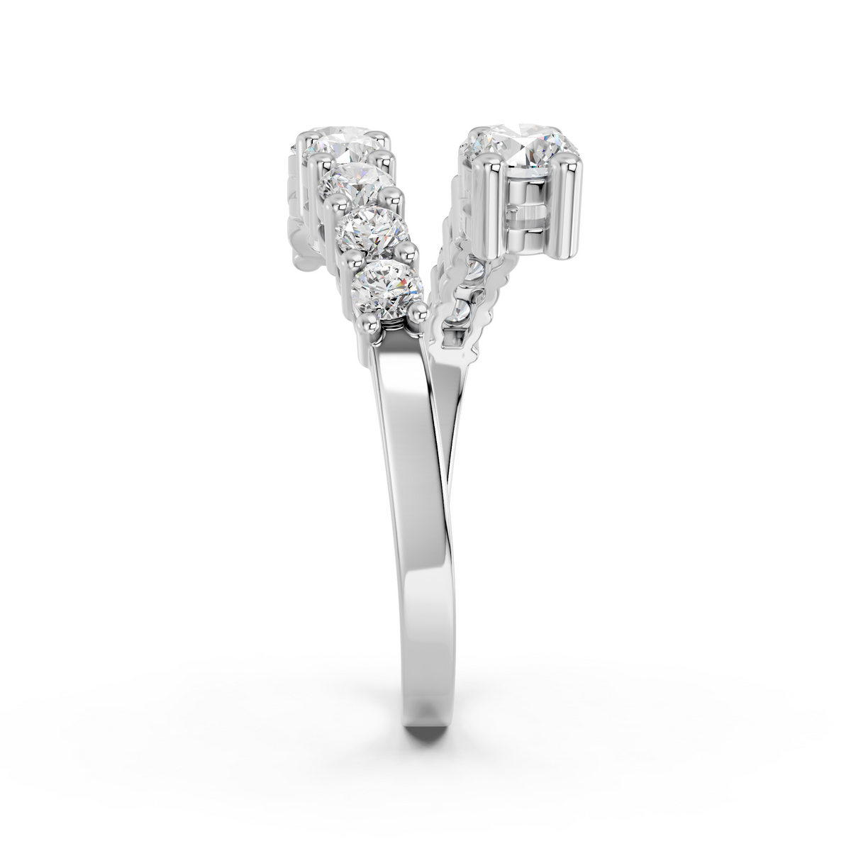 Round Shape Lab Diamond Bypass Ring in 14K White Gold – reverse view
