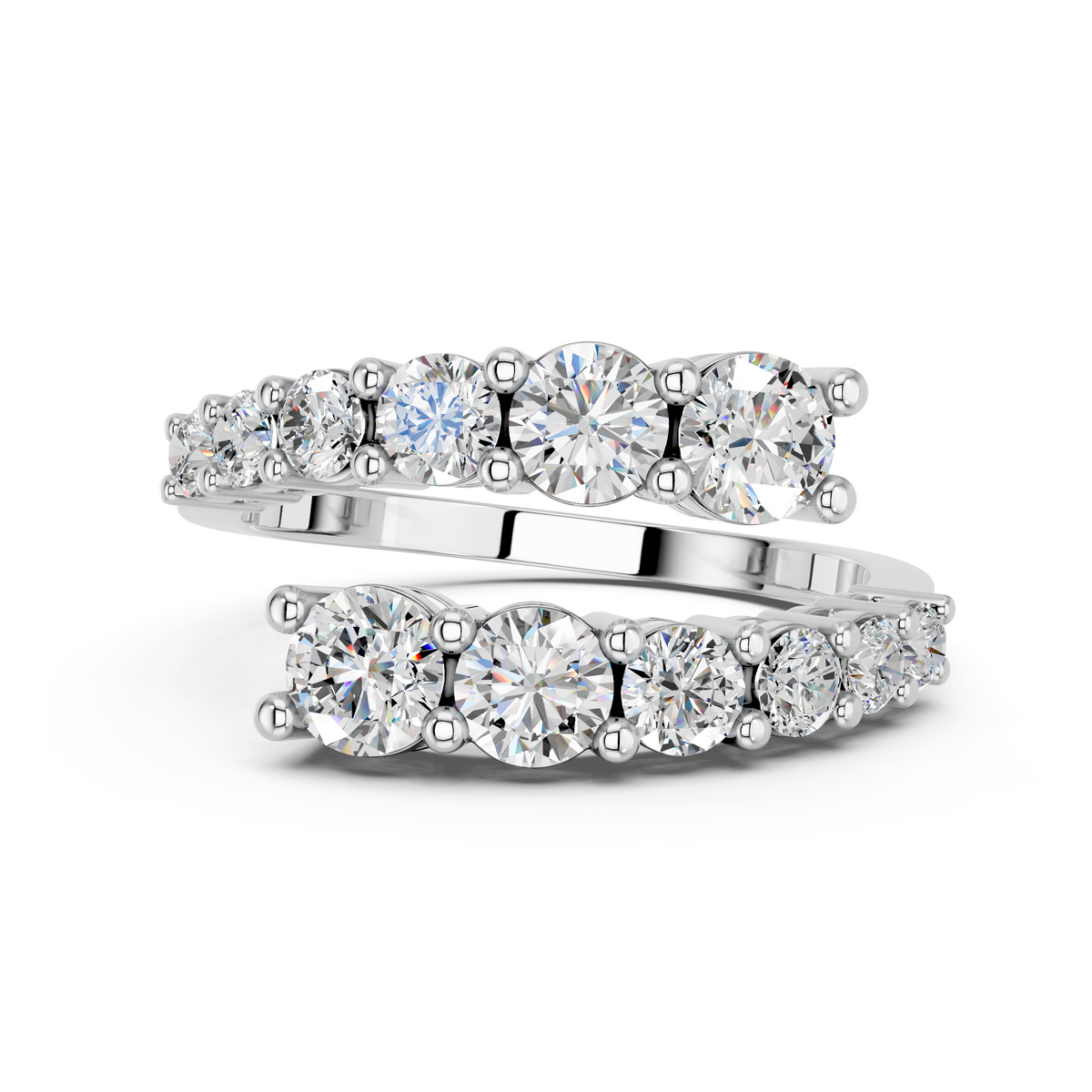 Round Shape Lab Diamond Bypass Ring in 14K White Gold – top view