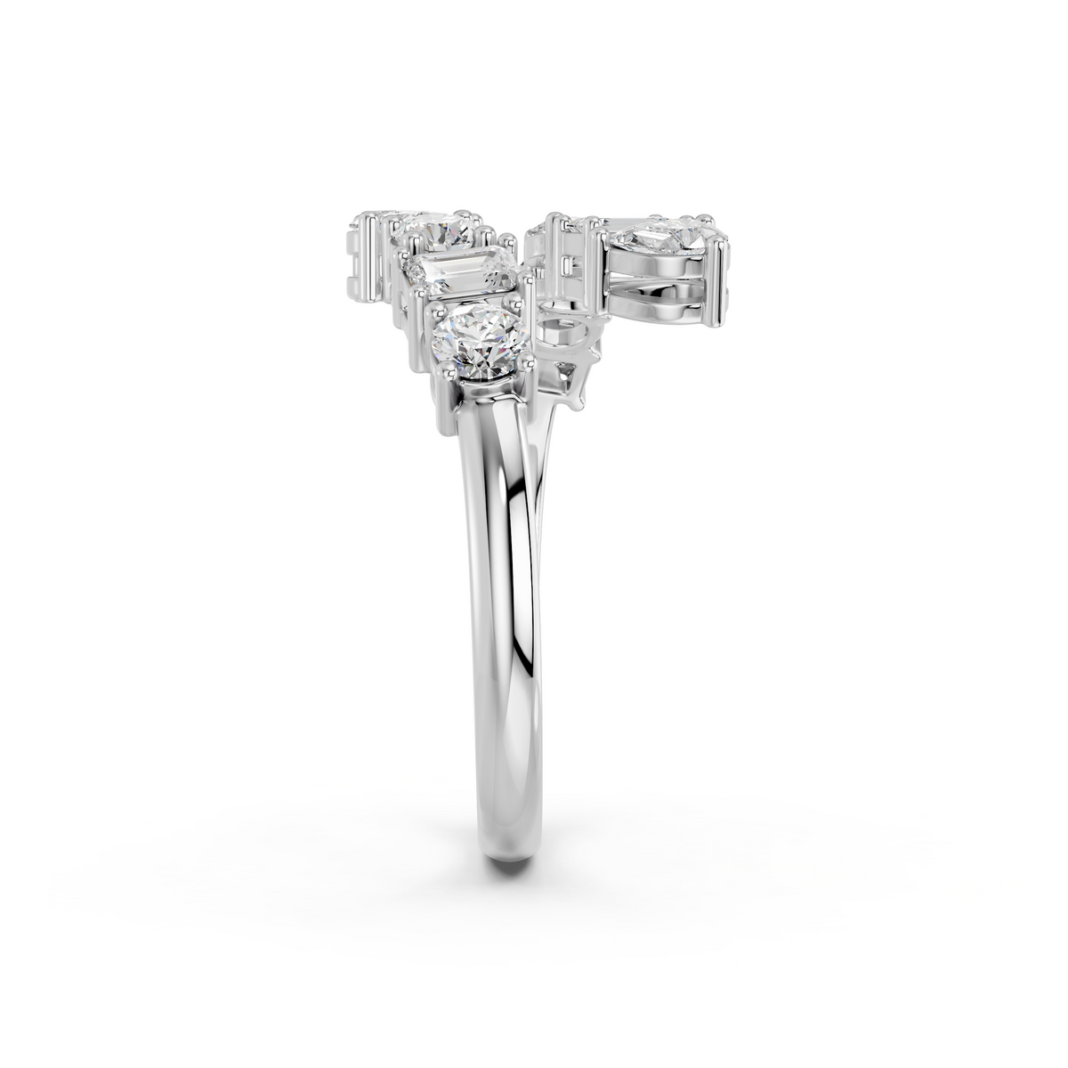Multi Shape Lab Diamond Bypass Ring in 14K White Gold – reverse view
