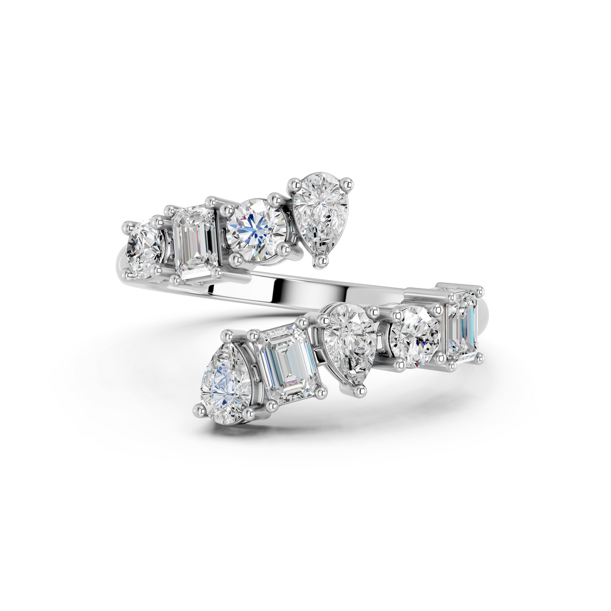 Multi Shape Lab Diamond Bypass Ring in 14K White Gold – top view