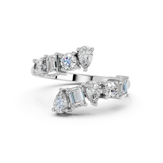Multi Shape Lab Diamond Bypass Ring in 14K White Gold – top view