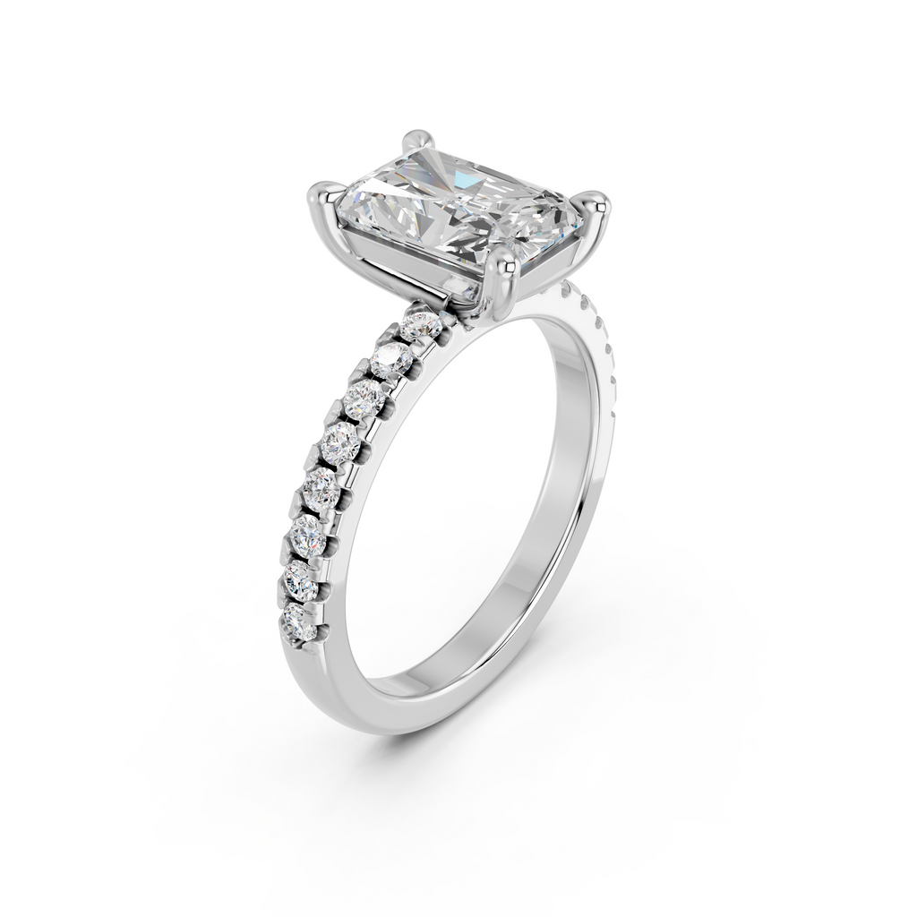 Radiant Lab Diamond Engagement Ring in 14K White Gold – angled view