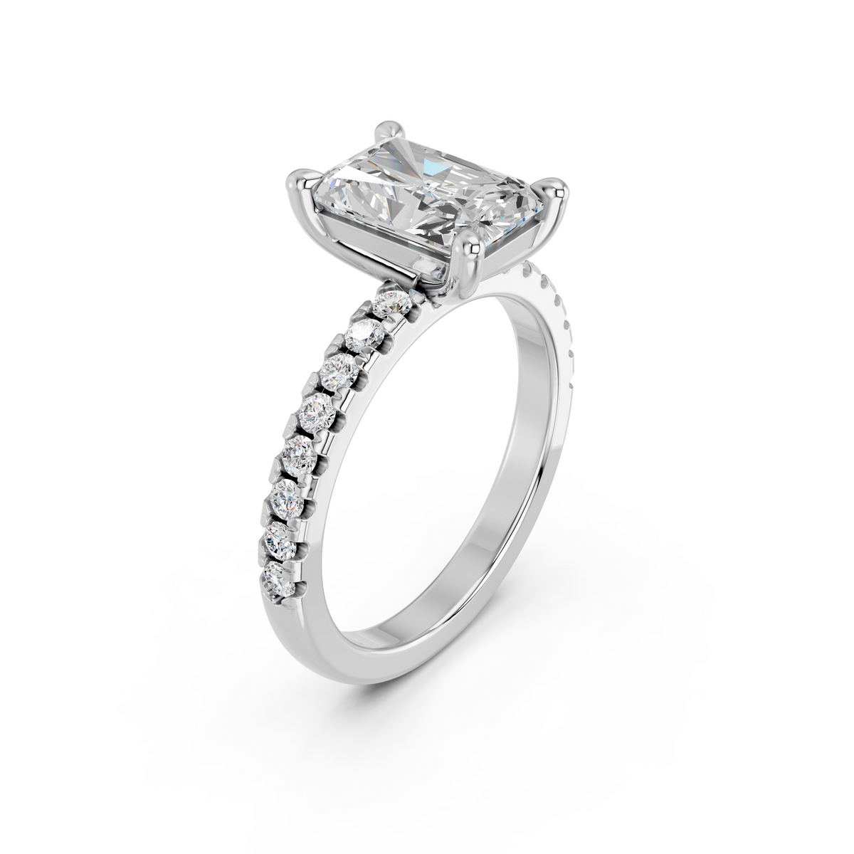 Radiant Lab Diamond Engagement Ring in 14K White Gold – angled view