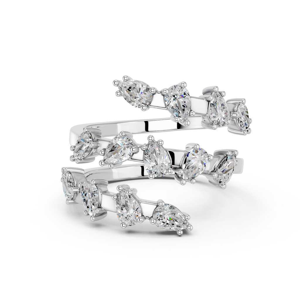 Pear Lab Diamond Swirl Ring in 14K White Gold – top view