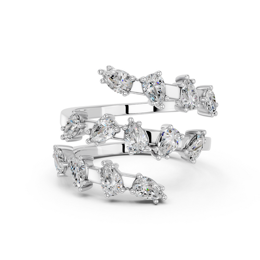 Pear Lab Diamond Swirl Ring in 14K White Gold – top view