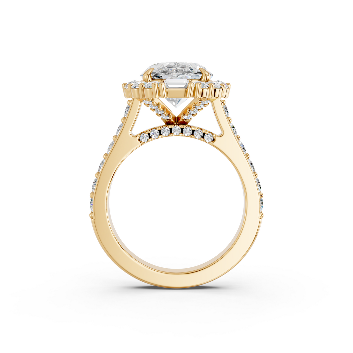 Oval Lab Diamond Halo Ring in 14K Yellow Gold – front view