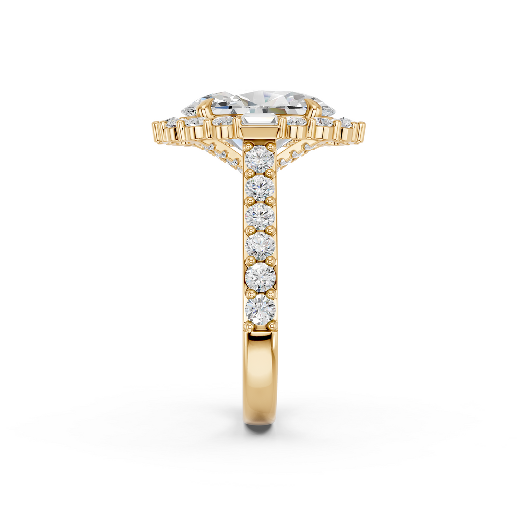 Oval Lab Diamond Halo Ring in 14K Yellow Gold – reverse view