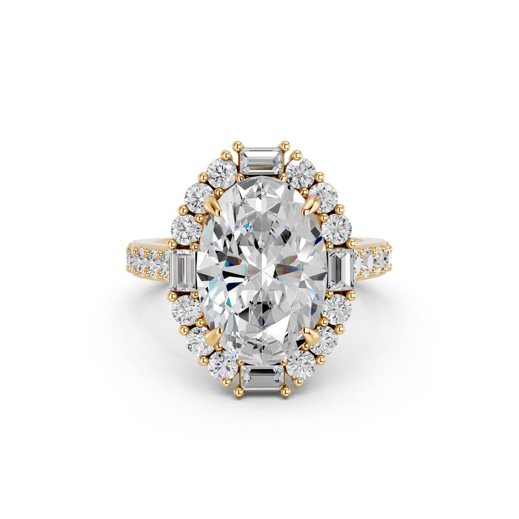 Oval Lab Diamond Halo Ring in 14K Yellow Gold – top view