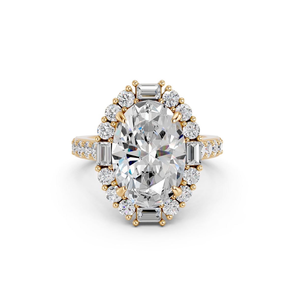 Oval Lab Diamond Halo Ring in 14K Yellow Gold – top view