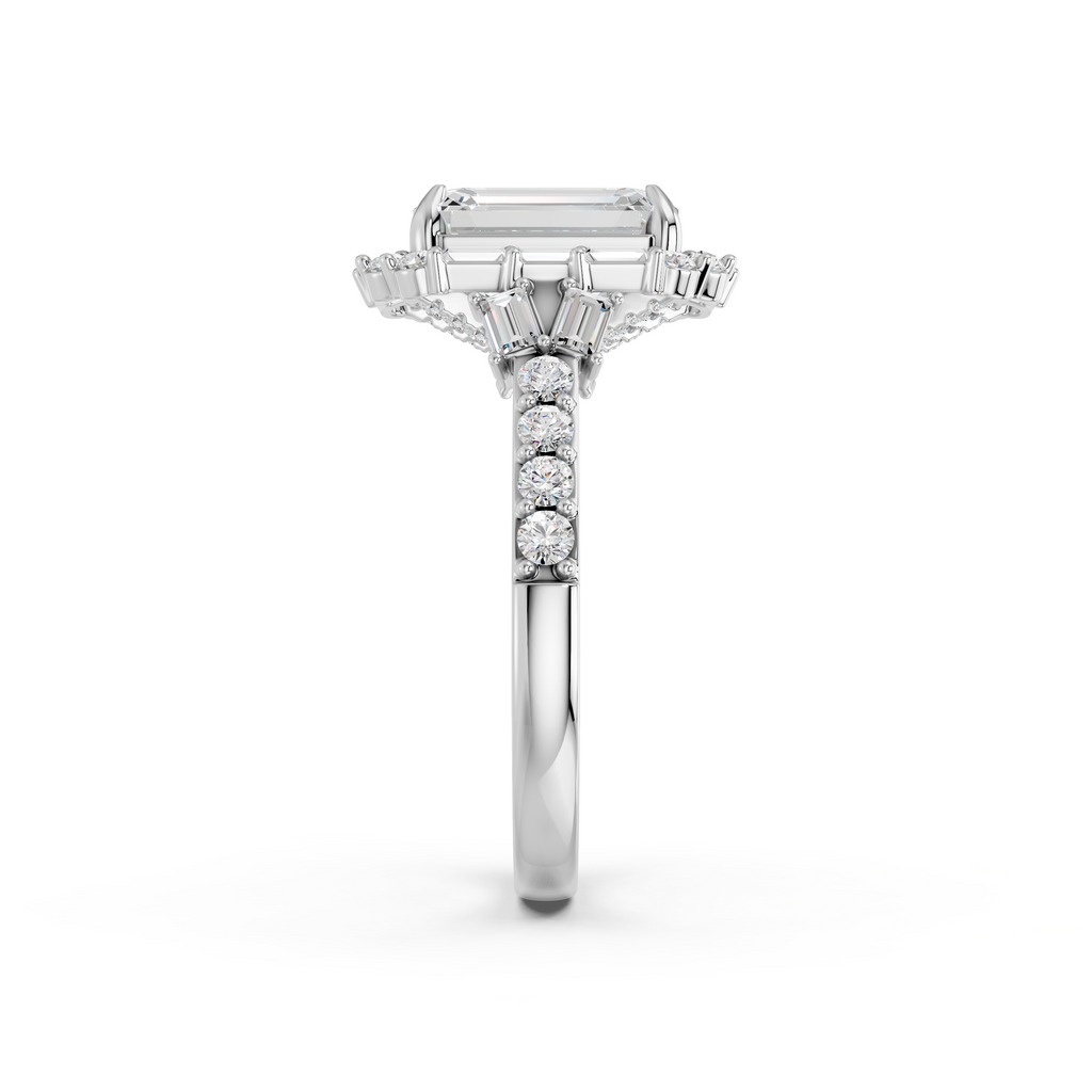 Emerald Cut Lab Diamond Halo Ring in 14K White Gold – reverse view