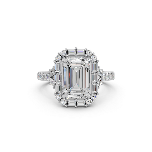 Emerald Cut Lab Diamond Halo Ring in 14K White Gold – top view
