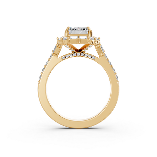 Emerald Cut Lab Diamond Halo Ring in 14K Yellow Gold – front view