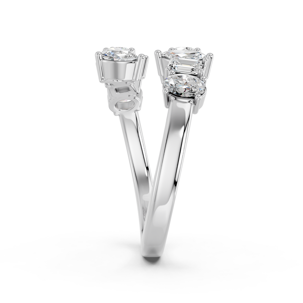 Multi Shape Lab Diamond Bypass Ring in 14K White Gold – reverse view