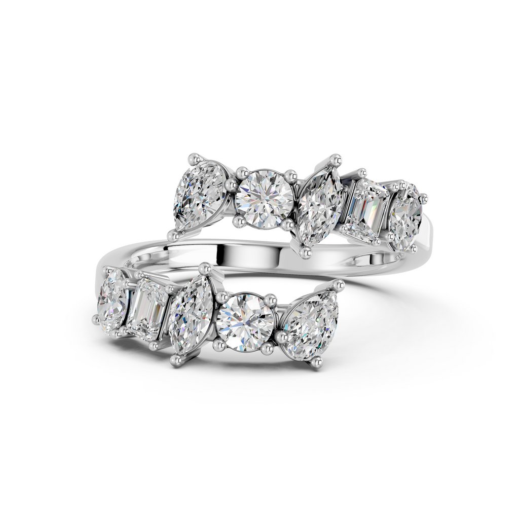 Multi Shape Lab Diamond Bypass Ring in 14K White Gold – top view