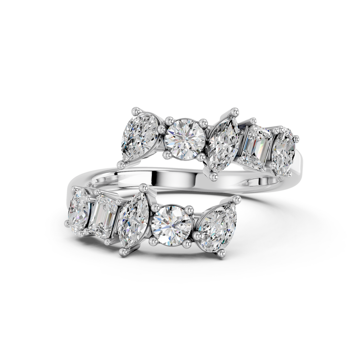 Multi Shape Lab Diamond Bypass Ring in 14K White Gold – top view