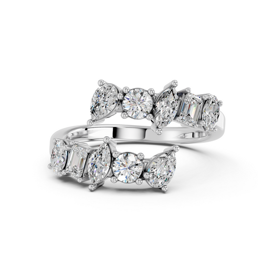 Multi Shape Lab Diamond Bypass Ring in 14K White Gold – top view