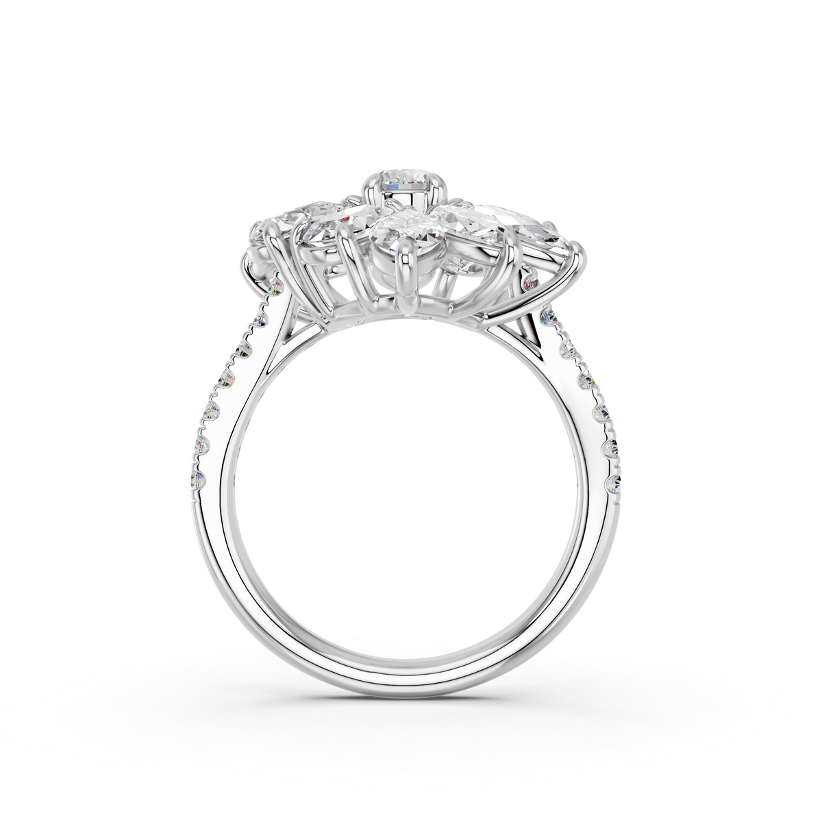 Multi Shapes Lab Diamond Cocktail Ring in 14K White Gold – front view