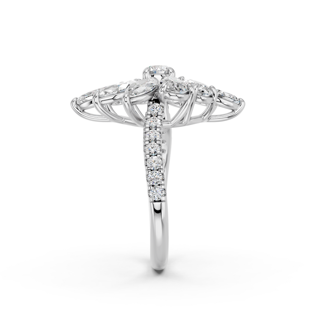Multi Shapes Lab Diamond Cocktail Ring in 14K White Gold – reverse view