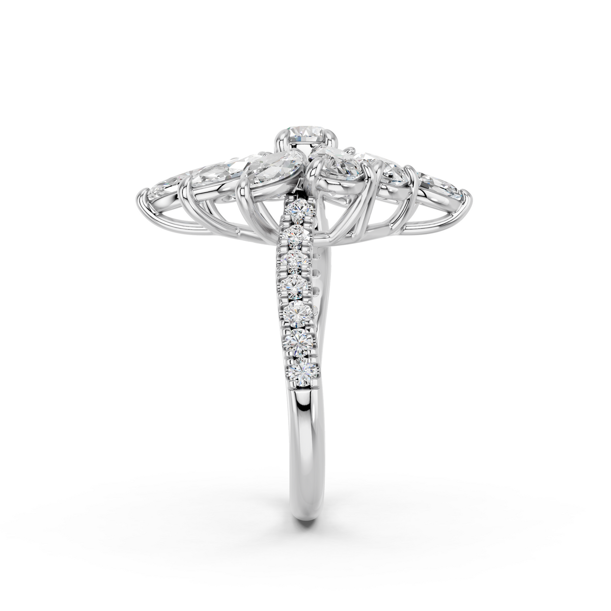 Multi Shapes Lab Diamond Cocktail Ring in 14K White Gold – reverse view