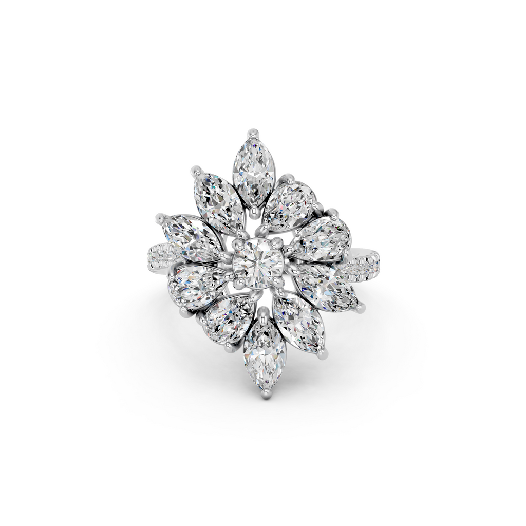 Multi Shapes Lab Diamond Cocktail Ring in 14K White Gold – top view