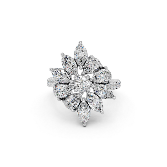Multi Shapes Lab Diamond Cocktail Ring in 14K White Gold – top view