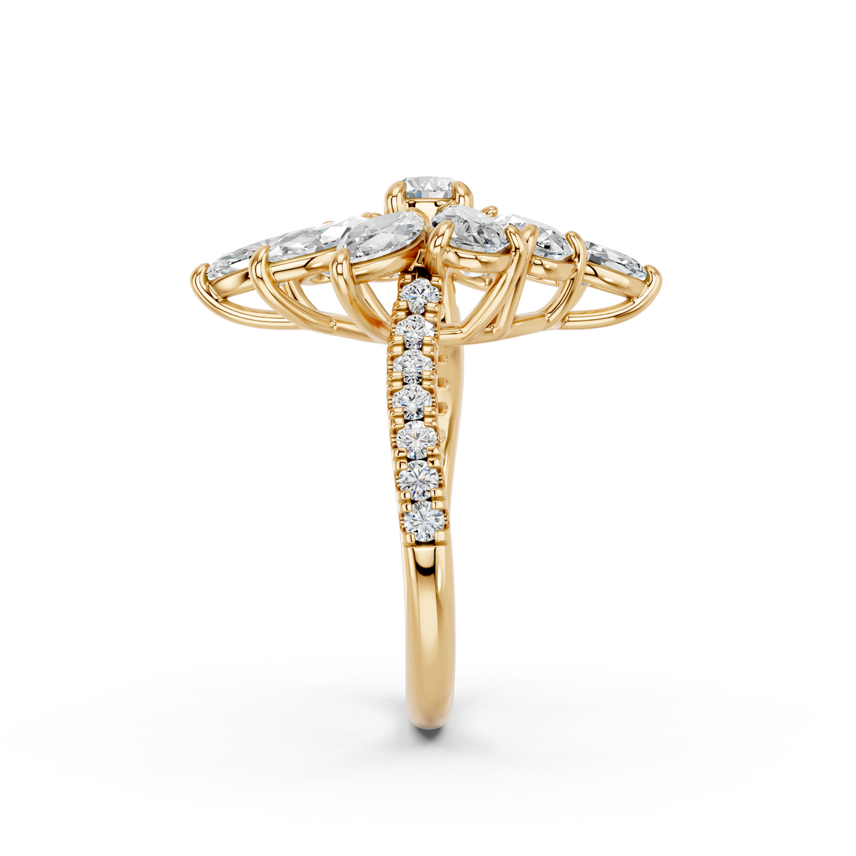 Multi Shapes Lab Diamond Cocktail Ring in 14K Yellow Gold – reverse view