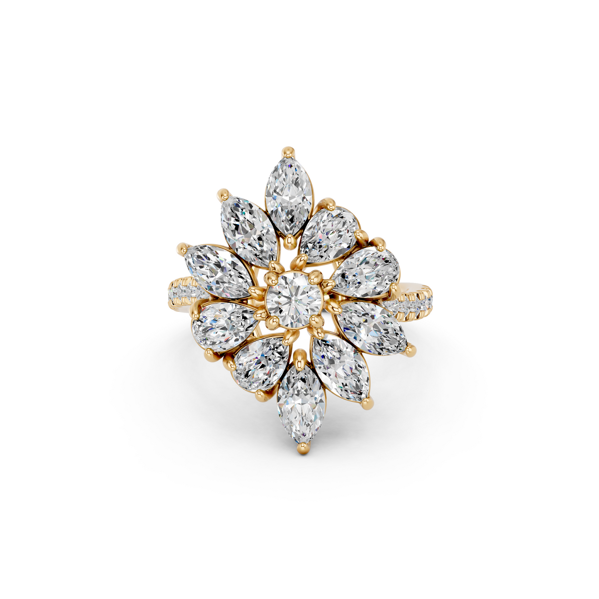 Multi Shapes Lab Diamond Cocktail Ring in 14K Yellow Gold – top view
