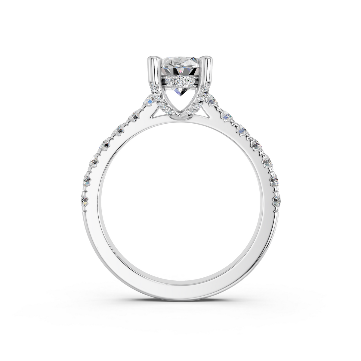 Oval Lab Diamond Engagement Ring in 14K White Gold – front view