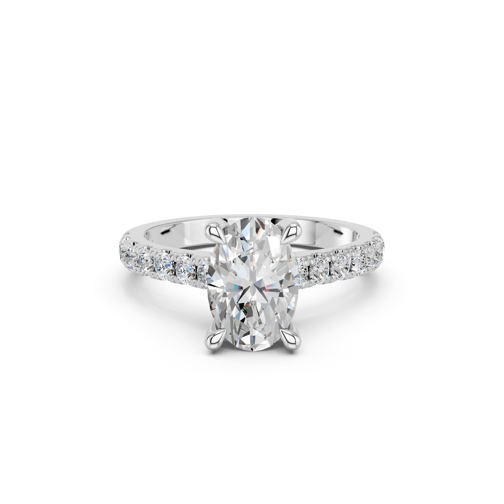Oval Lab Diamond Engagement Ring in 14K White Gold – top view