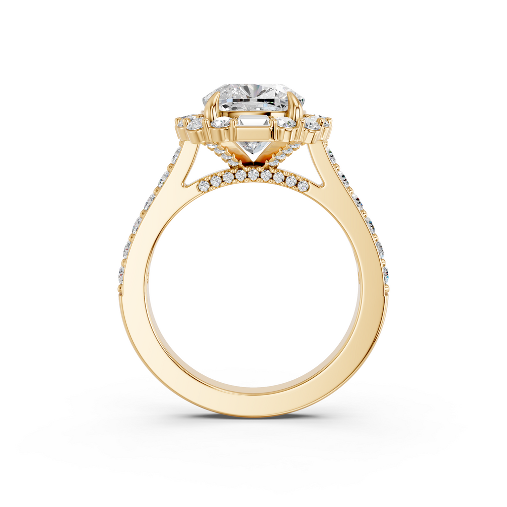 Cushion Lab Diamond Halo Ring in 14K Yellow Gold – front view