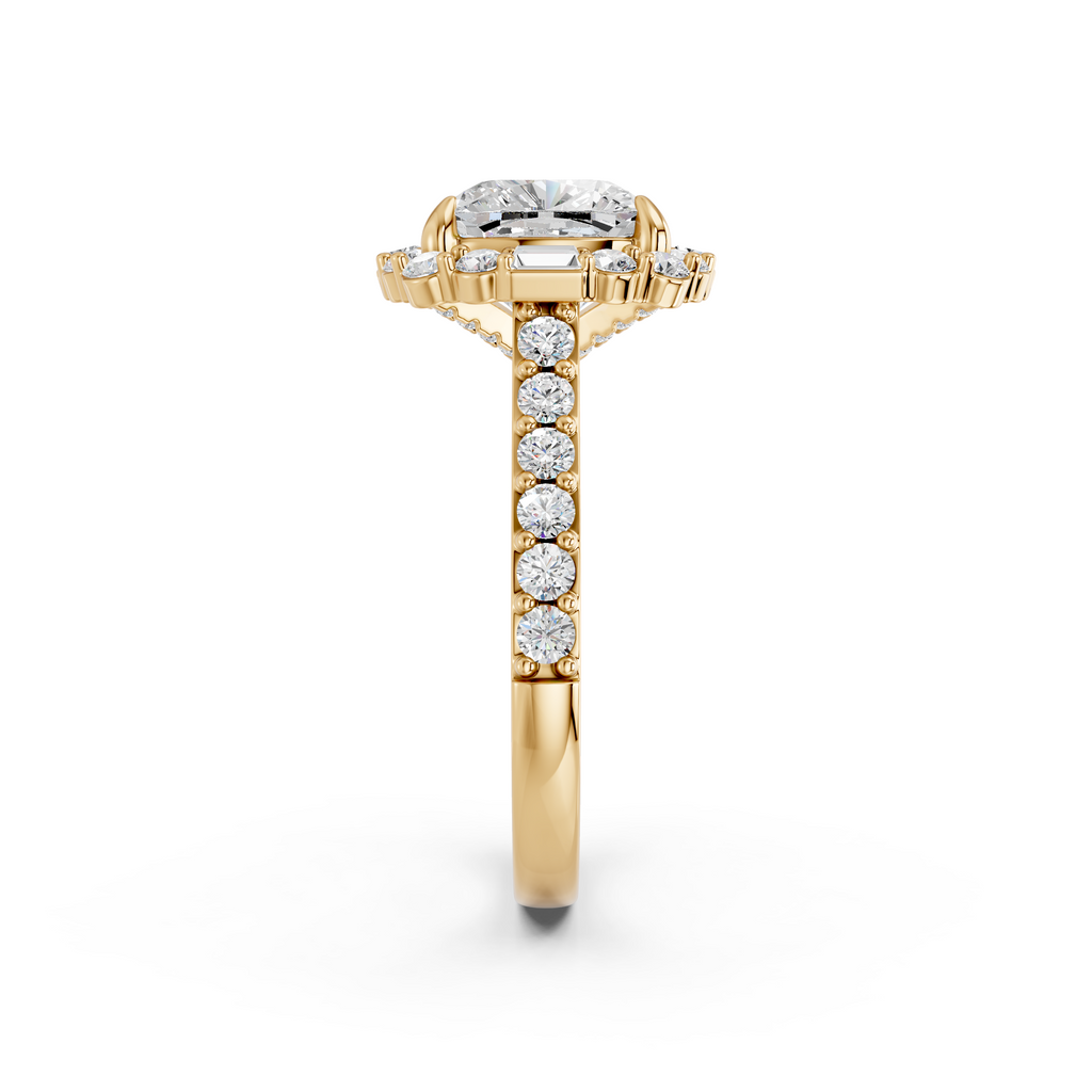 Cushion Lab Diamond Halo Ring in 14K Yellow Gold – reverse view