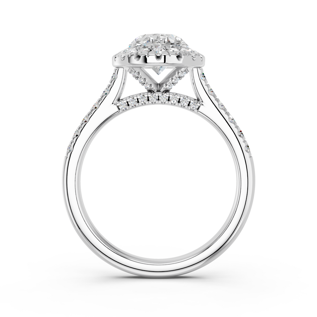 Oval Lab Diamond Halo Ring in 14K White Gold – front view