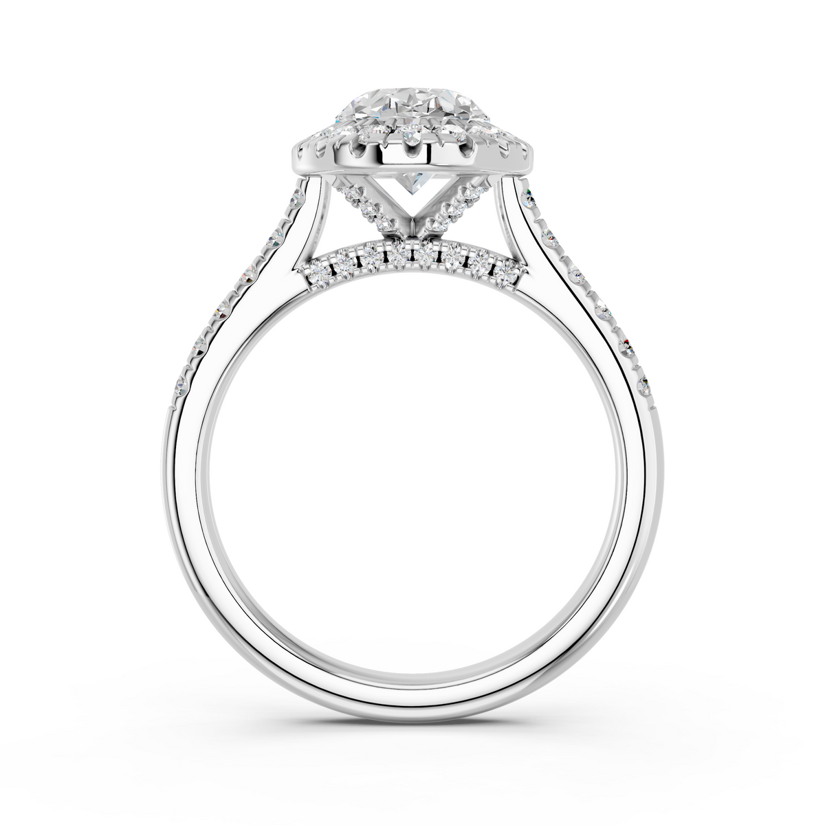 Oval Lab Diamond Halo Ring in 14K White Gold – front view