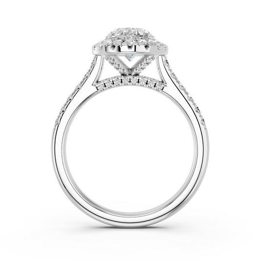 Oval Lab Diamond Halo Ring in 14K White Gold – front view
