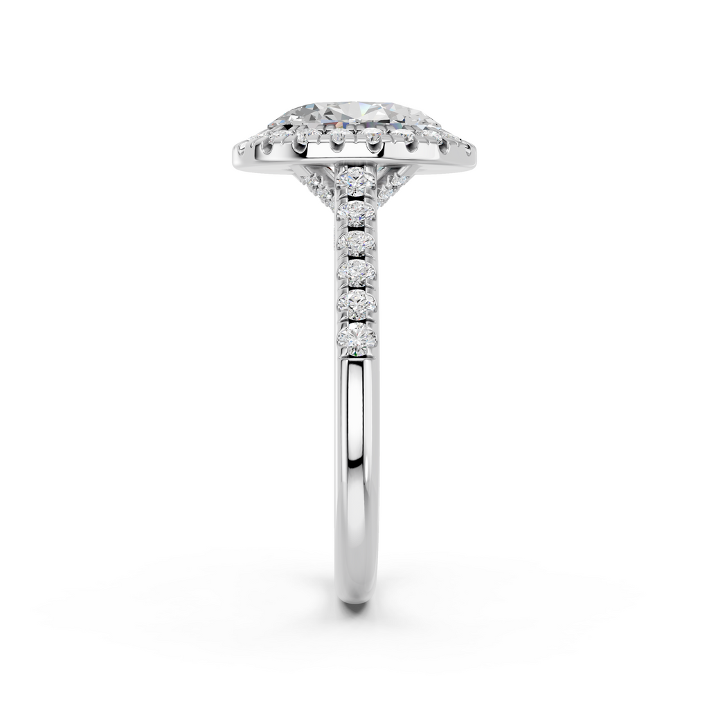 Oval Lab Diamond Halo Ring in 14K White Gold – reverse view