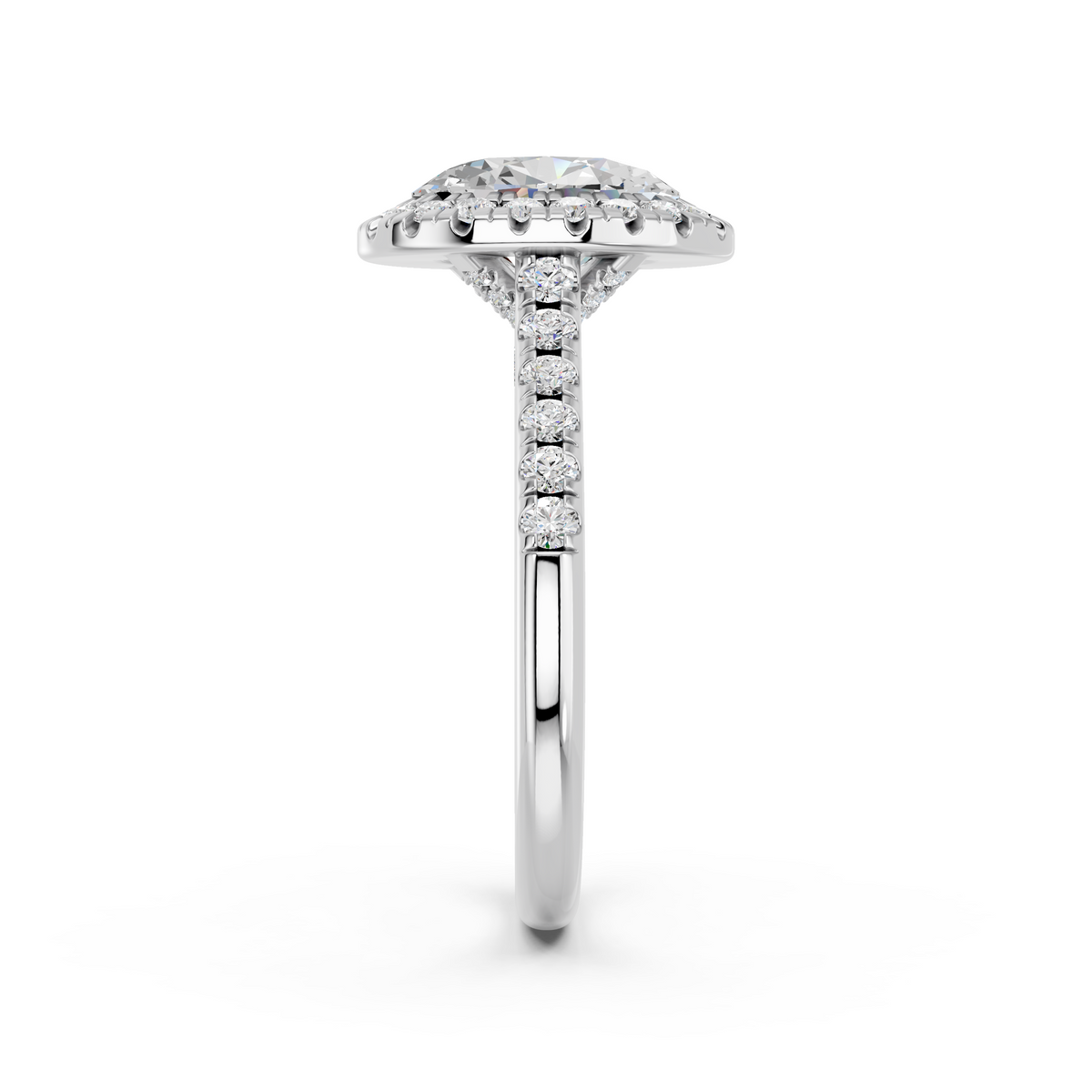 Oval Lab Diamond Halo Ring in 14K White Gold – reverse view
