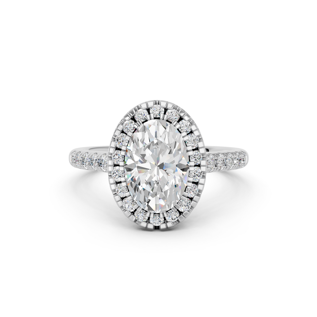 Oval Lab Diamond Halo Ring in 14K White Gold – top view