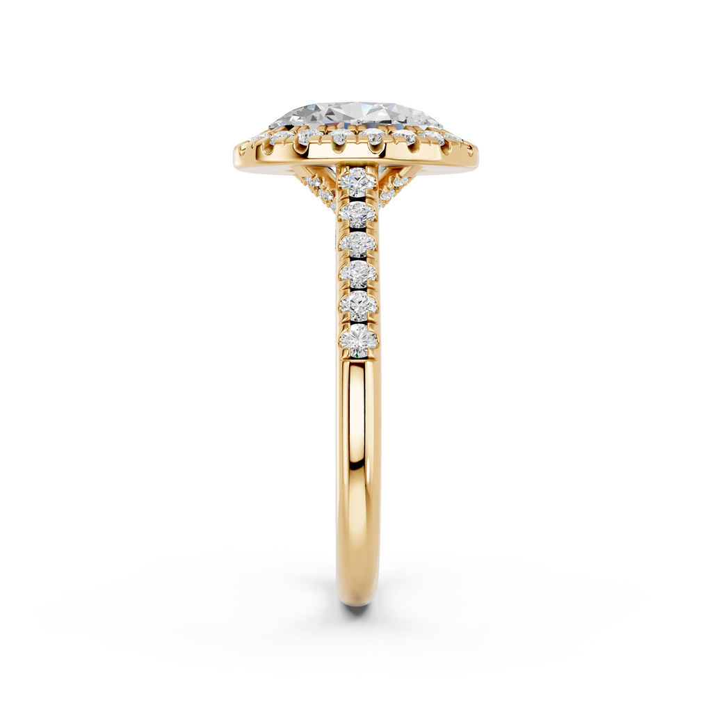 Oval Lab Diamond Halo Ring in 14K Yellow Gold – reverse view