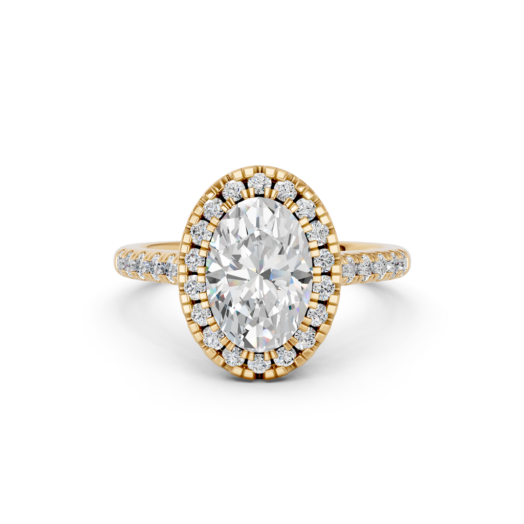Oval Lab Diamond Halo Ring in 14K Yellow Gold – top view