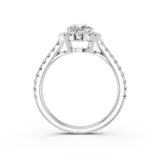 Moval Lab Diamond Halo Ring in 14K White Gold – front view