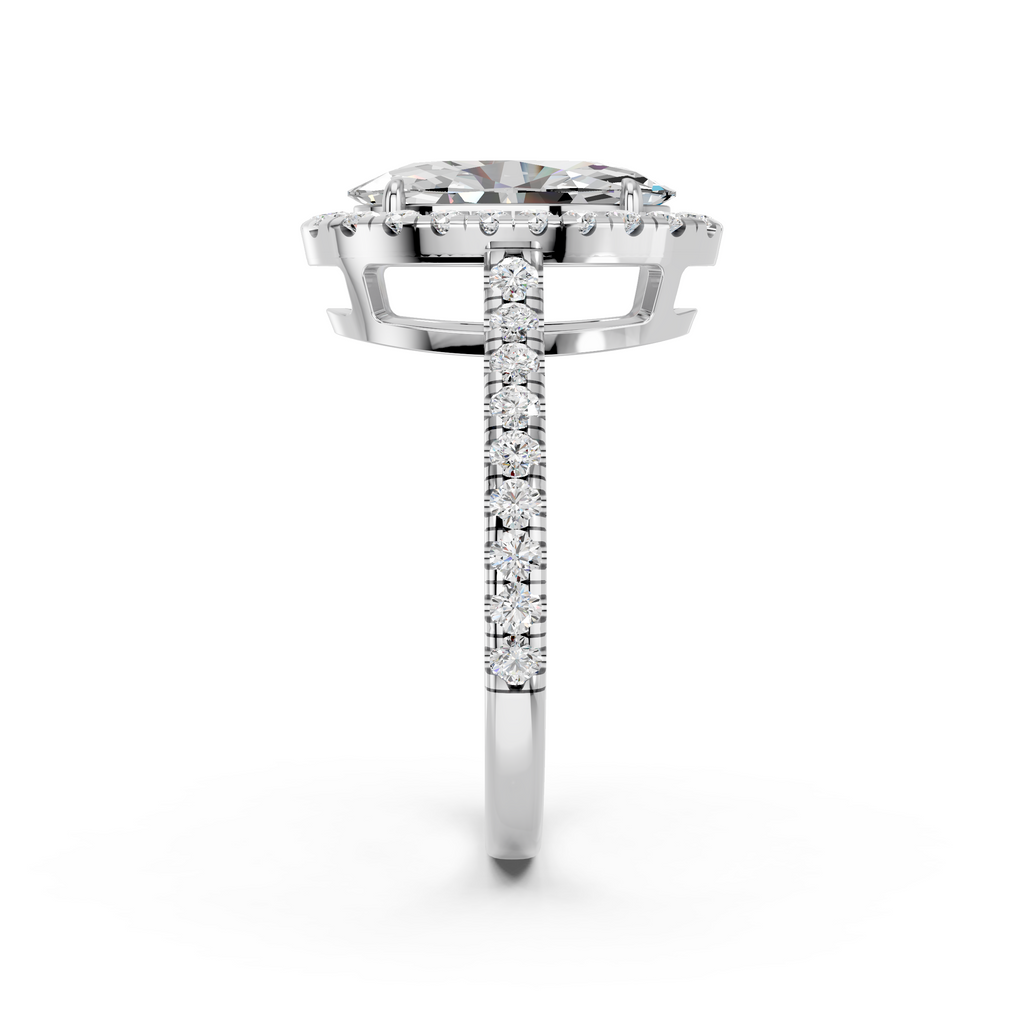 Moval Lab Diamond Halo Ring in 14K White Gold – reverse view