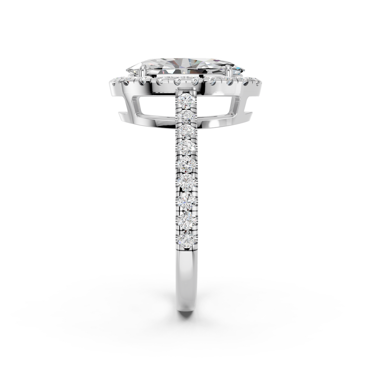 Moval Lab Diamond Halo Ring in 14K White Gold – reverse view