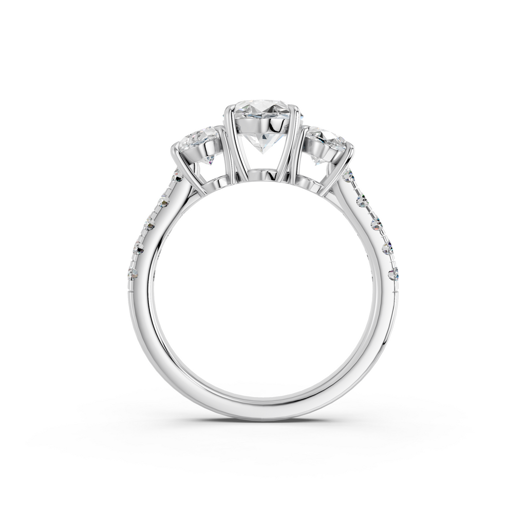 Moval Lab Diamond 3 Stone Ring in 14K White Gold – front view